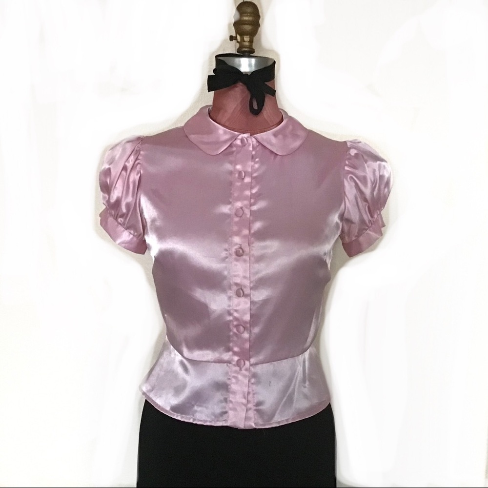 ABS PINK SATIN BLOUSE 👚 with Puff Sleeves